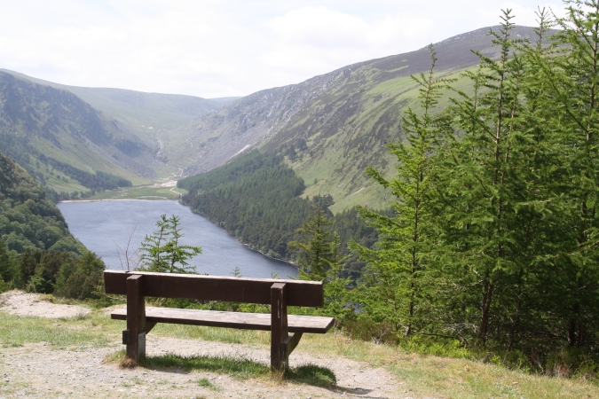 Picnic spot with views of Upper Lake, Glendalough Valley, Wicklow Mountains National Park, Ireland